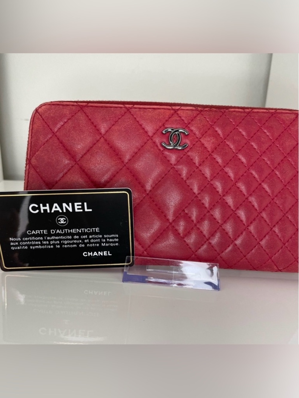 Chanel Lambskin Multi Size Quilted Zip Around Wallet Red EXTREMELY RARE
